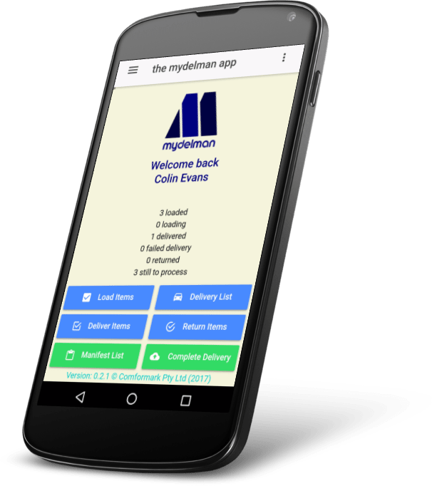 The mydelman Android App home page